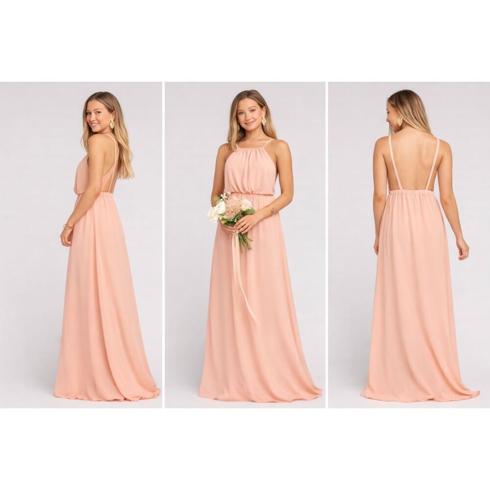 Show Me Your MuMu Dusted Peach Chiffon Backless Halter Maxi Gown XS Bridesmaid